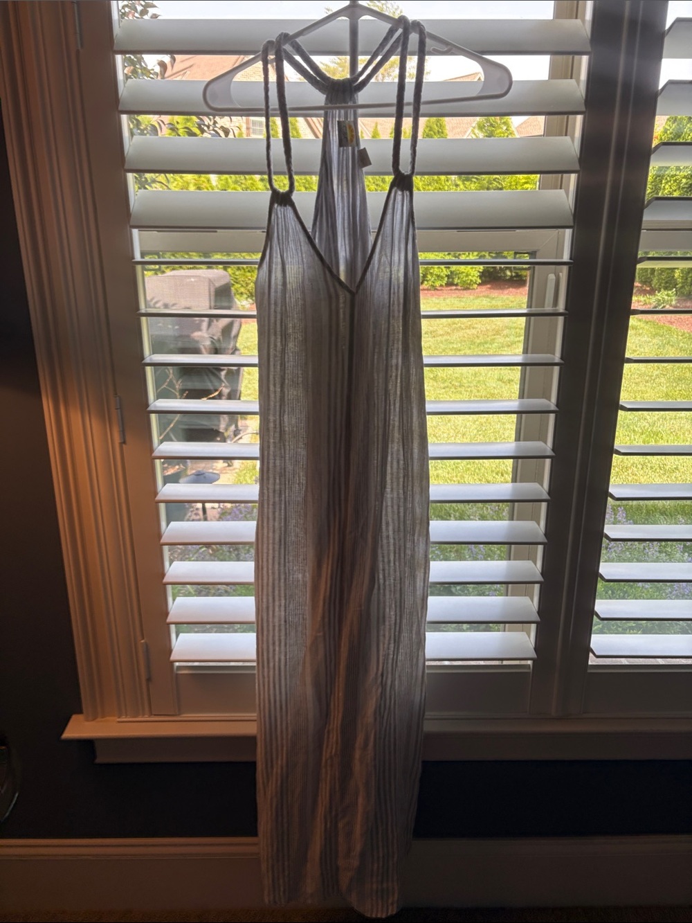 Sheer Light Gray Striped Maxi Cover-Up